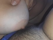 My milf slave jerks my clit with big tits until orgasm 14/16