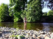 Girl exhib outdoor topless gets her pussy wet and fingered in the river (TEASER 