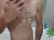 Solo male mirror masturbating