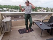 girl pees in pants on balcony Cap D'Agde and on street public 1/16