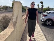 girl pees in pants on balcony Cap D'Agde and on street public 10/16