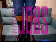 Mistress in leather riding boots squeeze the cock between her delicious boots until big cumshot 3/16