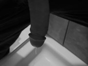 Taking a quick piss on the shower floor, with my semi hard cock 14/16