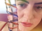 Claudia Valenzuela con sexy lencería roja, chupa y juega con su sextoy 3/16