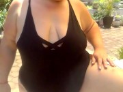 BBW in stockings and body suit doing a quick outside strip 5/16