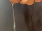 Hairy cock grools long string of precum and leaks pee and bulbourethral fluid down it 12/16