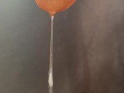 Hairy cock grools long string of precum and leaks pee and bulbourethral fluid down it 4/16