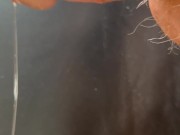 Hairy cock grools long string of precum and leaks pee and bulbourethral fluid down it 5/16