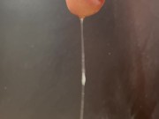 Hairy cock grools long string of precum and leaks pee and bulbourethral fluid down it 8/16