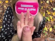 Real sex in the park in public with a blonde in black stockings 14/16