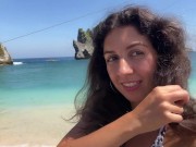 Hottie sucks my dick on a public beach and walks along the shore with cum on her face - Cumwalk 1/16