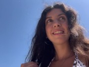 Hottie sucks my dick on a public beach and walks along the shore with cum on her face - Cumwalk 11/16