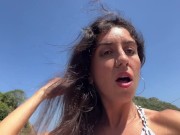 Hottie sucks my dick on a public beach and walks along the shore with cum on her face - Cumwalk 12/16