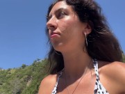Hottie sucks my dick on a public beach and walks along the shore with cum on her face - Cumwalk 13/16