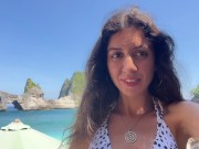 Hottie sucks my dick on a public beach and walks along the shore with cum on her face - Cumwalk 16/16