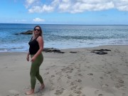 girl doing yoga on the beach and pissed her pants Public 1/16