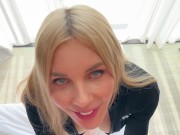 Slutty blond gets a load of cum on her tits 3/16