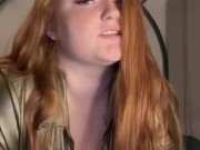 Curvy redhead with massive boobs strips and rides a dildo 8/16