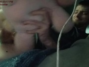 Young muscle man stretching balls while masturbation 10/16