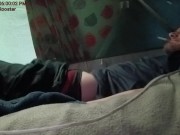 Young muscle man stretching balls while masturbation 2/16