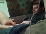 Young muscle man stretching balls while masturbation 4/16