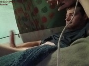 Young muscle man stretching balls while masturbation 5/16
