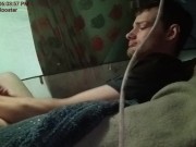 Young muscle man stretching balls while masturbation 8/16