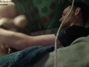 Young muscle man stretching balls while masturbation 9/16