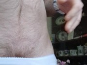 Morning piss, white cotton panties, foreskin closeup with drips 16/16