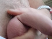 Morning piss, white cotton panties, foreskin closeup with drips 5/16
