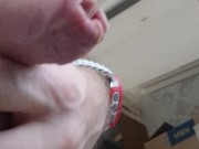Morning piss, white cotton panties, foreskin closeup with drips 7/16