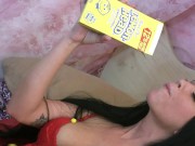 Chloe J Fucks Herself While Wearing Bright Red Fishnet Stockings 2/16