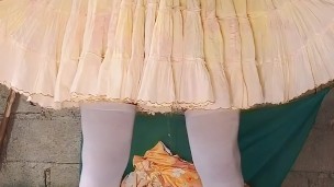 Suddenly Long Piss Standing In Bed While Wearing Tutu Dress