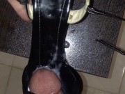 Fuck Shiny Black Platform Heels and Cum in Shoe 16/16