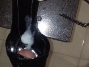 Fuck Shiny Black Platform Heels and Cum in Shoe 5/16