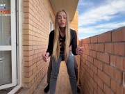 Step sister smokes on the balcony, takes off her jeans and lets her pussy get fucked 12/16
