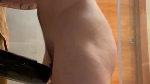 Muscular boy FUCKING a toy in the SHOWER and cumming all over his body