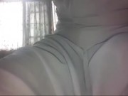 Campus girl getting feeling with bottle. 4/16