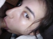 Horny Teen CherryBomBomb sucking cock and eating cum under the TABLE! 10/16