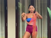 Sexy Metallic Orange see through Dress Try-On | No Bra No Panties 3/16