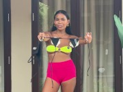 Naughty Black Flower Micro Bikini Try On