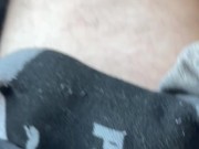 Public dirty talk huge load in a sock cock ring parking lot park rest stop 7/16