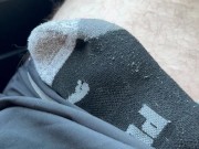 Public dirty talk huge load in a sock cock ring parking lot park rest stop 8/16