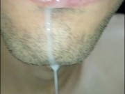 tongue, saliva, lengua , sloopy, sucking, escupir fetish,  babeante primer plano, semen fluyendo 12/16