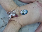 CBT, games with electricity. Mistress connected an electrostimulator to the cock and balls of slave 16/16