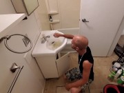 Cute Boy Deep Cleaning Bathroom 10/16