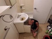 Cute Boy Deep Cleaning Bathroom 11/16