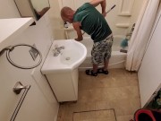 Cute Boy Deep Cleaning Bathroom 12/16