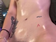 Oiled Up Grinding and Cumming On Vibrator 9/16