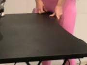 Girl squirts through yoga pants while humping gamer desk 2/16